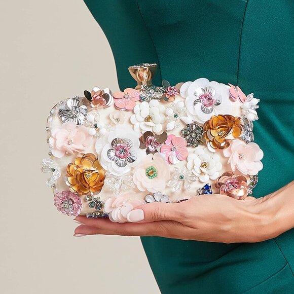 Flower Clutch Purse Evening Bag for Women Formal Party Handbag Chain Strap Shoul - Picture 3 of 8